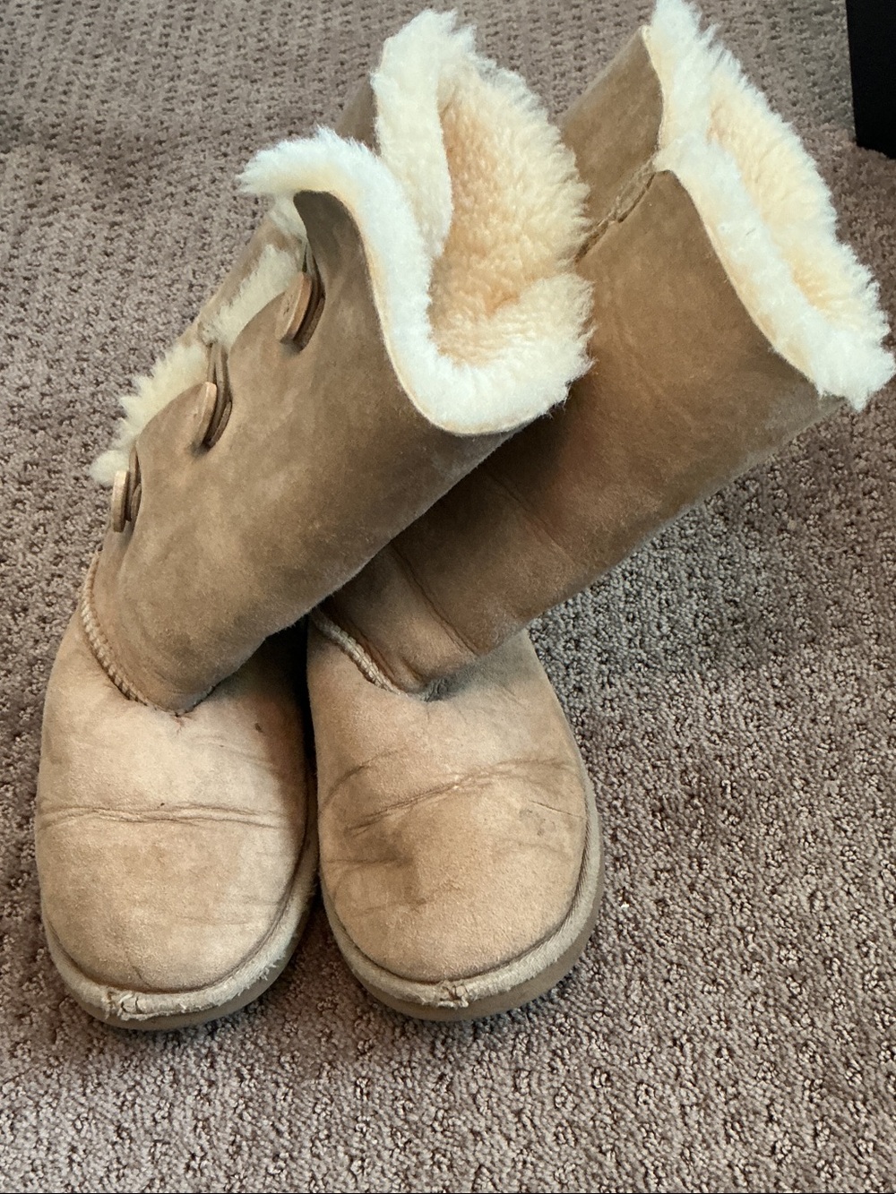 UGG Kids Tan Shearling-Trim Button Boots